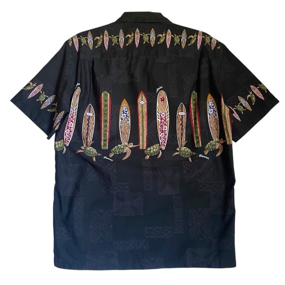 Vintage Royal Hawaiian Creations Shirt Mens M Black Cotton Surfboards Aloha - Picture 2 of 6